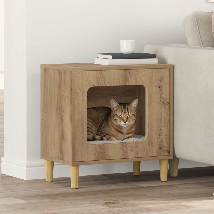 Vidaxxl maison pour chat chêne fabriqué à la main 51 x 30 x 52 cm bois d'ingénierie