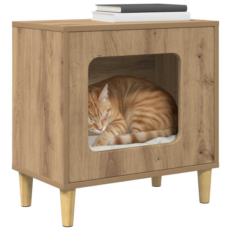 Vidaxxl maison pour chat chêne fabriqué à la main 51 x 30 x 52 cm bois d'ingénierie