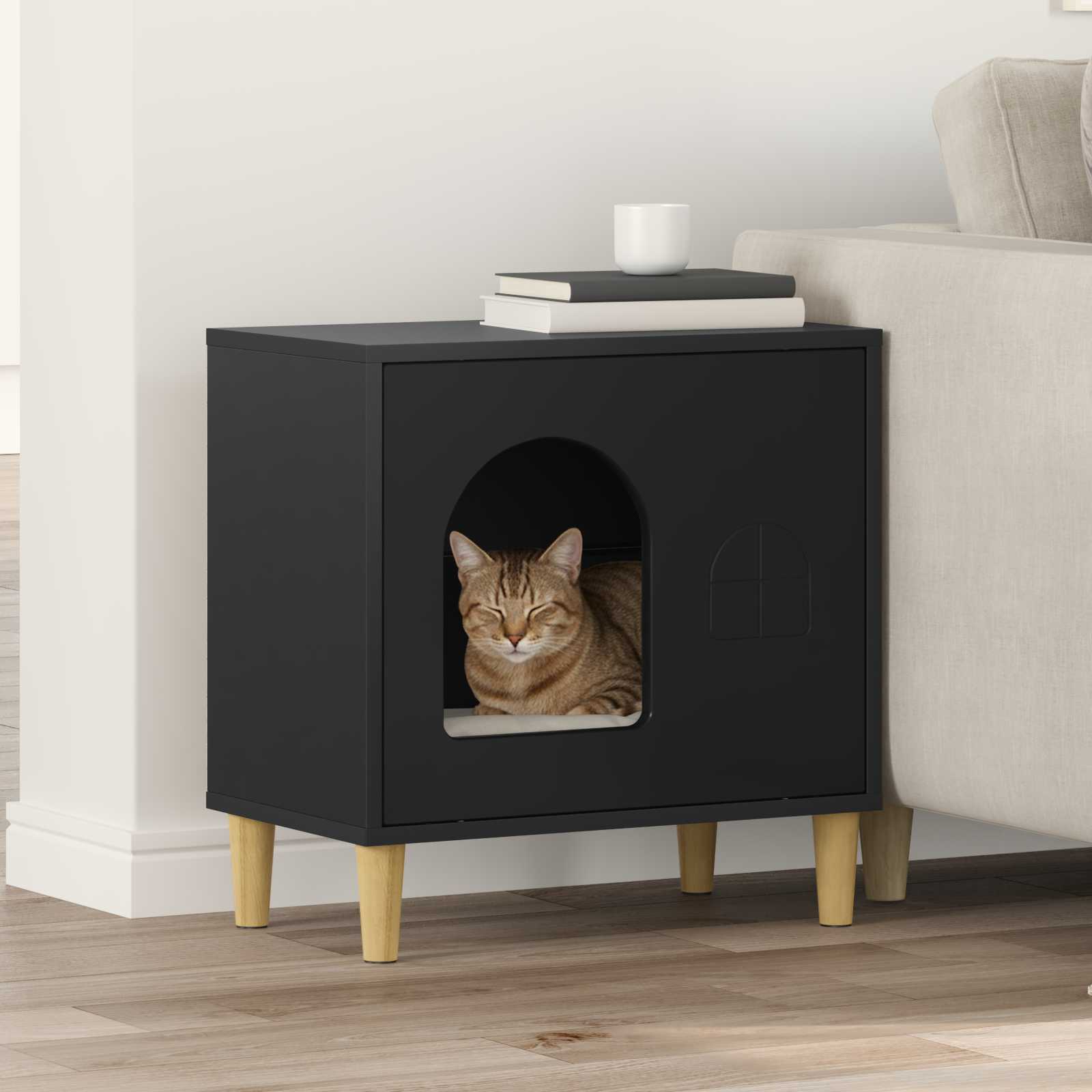 Vidaxxl maison pour chat noir 51 x 30 x 52 cm en bois travaillé