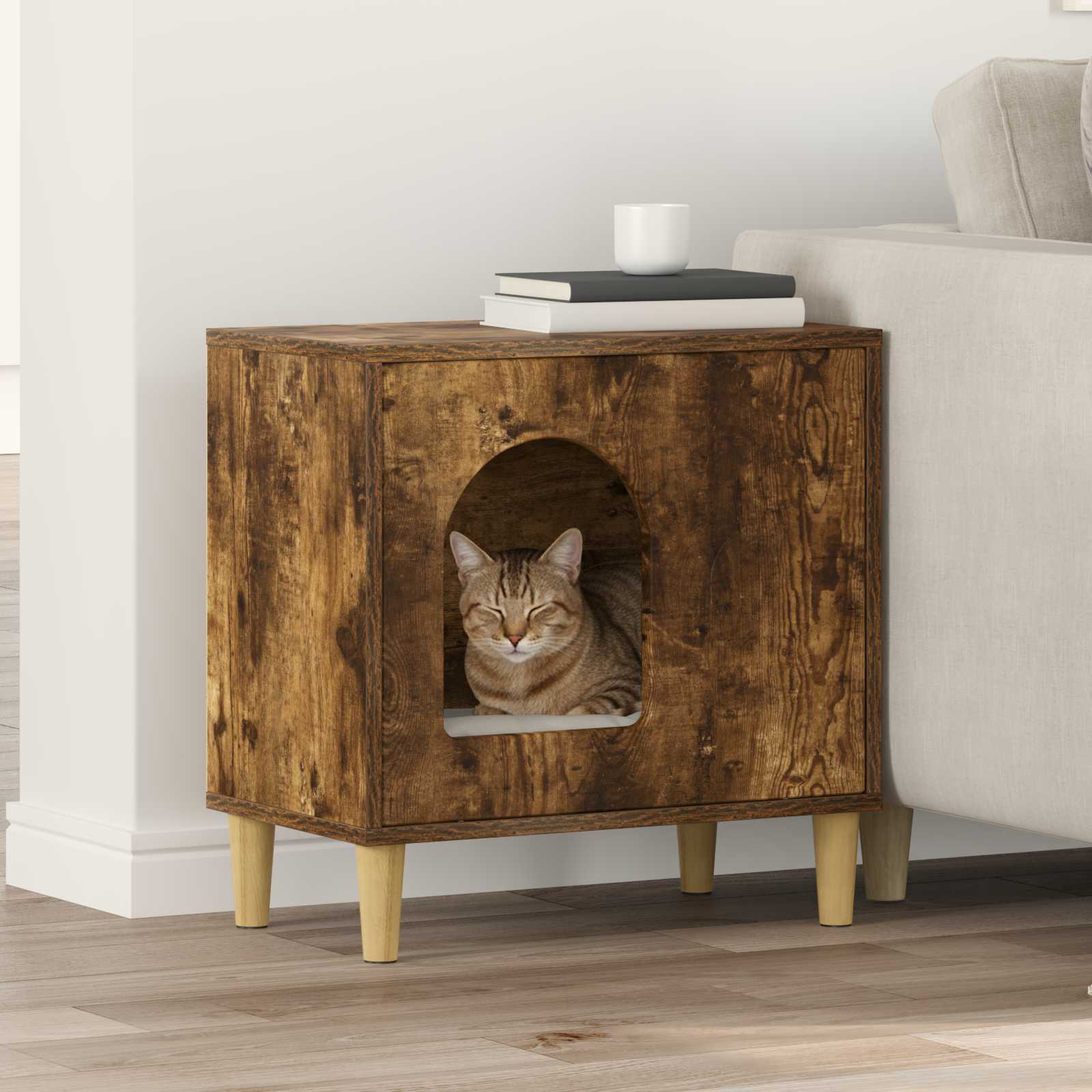 Vidaxxl maison pour chat chêne fumé 51 x 30 x 52 cm bois traité