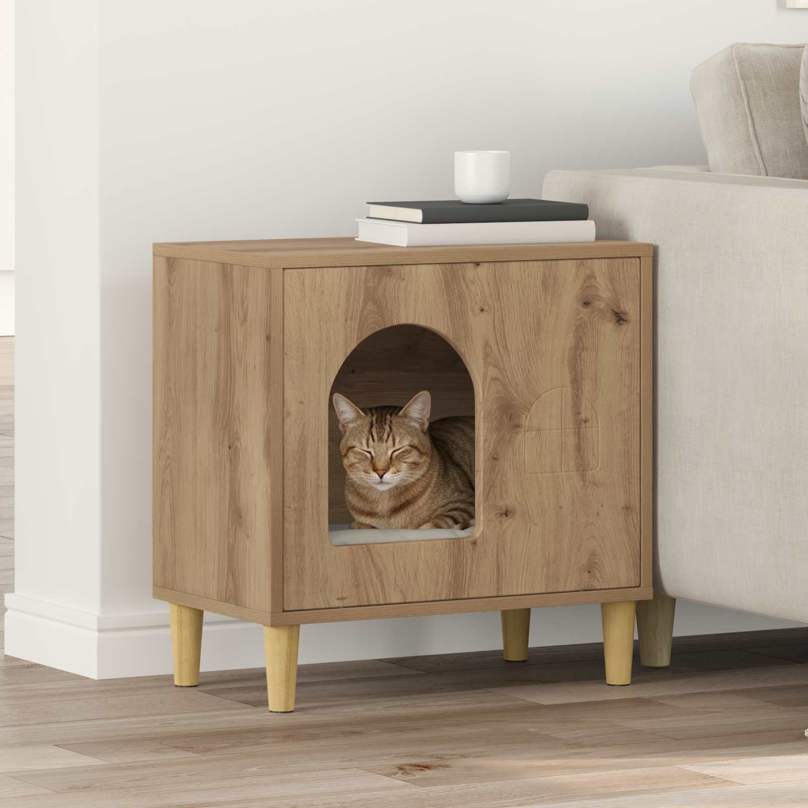 Vidaxxl maison pour chat chêne fabriqué à la main 51 x 30 x 52 cm bois d'ingénierie