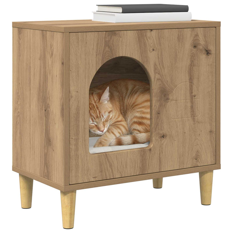 Vidaxxl maison pour chat chêne fabriqué à la main 51 x 30 x 52 cm bois d'ingénierie