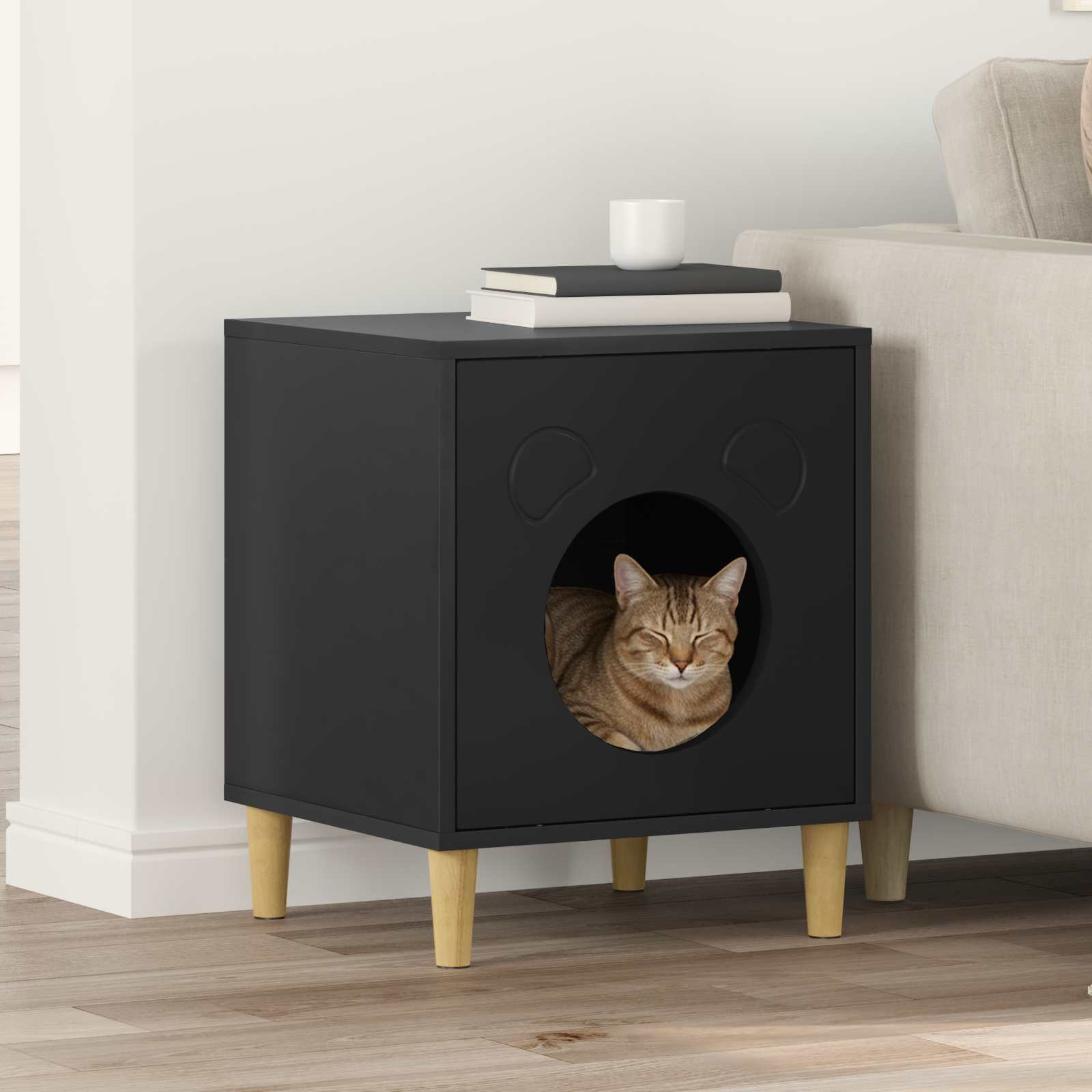 Vidaxxl maison pour chat noir 42,5 x 40 x 53 cm en bois travaillé