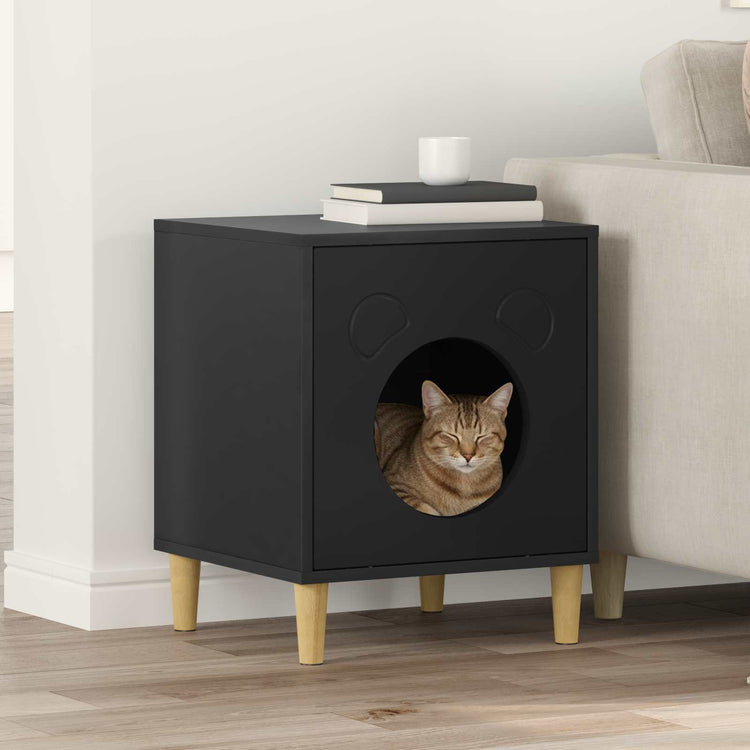 Vidaxxl maison pour chat noir 42,5 x 40 x 53 cm en bois travaillé