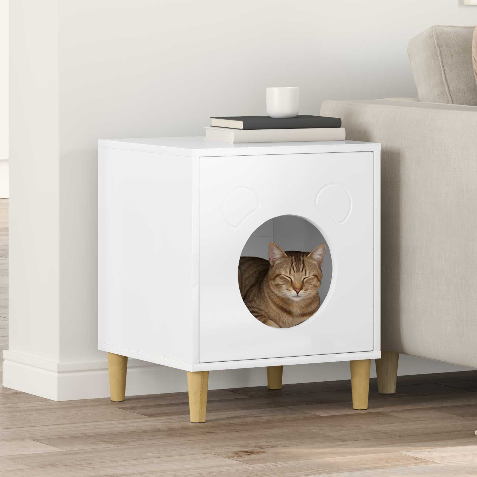 Vidaxxl maison pour chat blanc brillant 42,5 x 40 x 53 cm bois fini