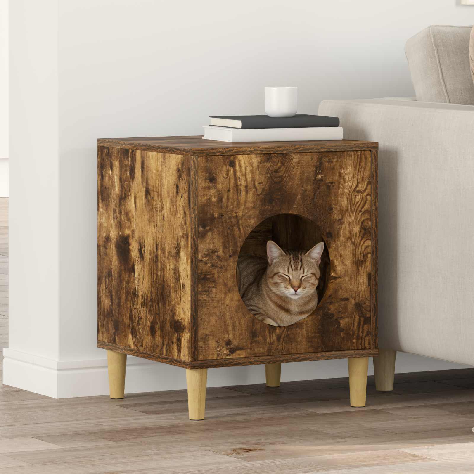 Vidaxxl maison pour chat chêne fumé 42,5 x 40 x 53 cm bois traité
