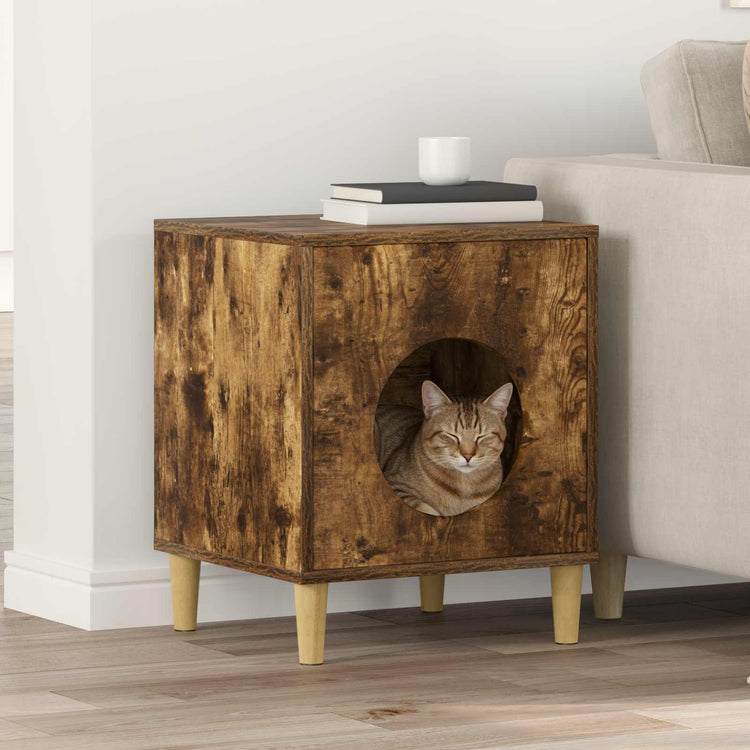 Vidaxxl maison pour chat chêne fumé 42,5 x 40 x 53 cm bois traité