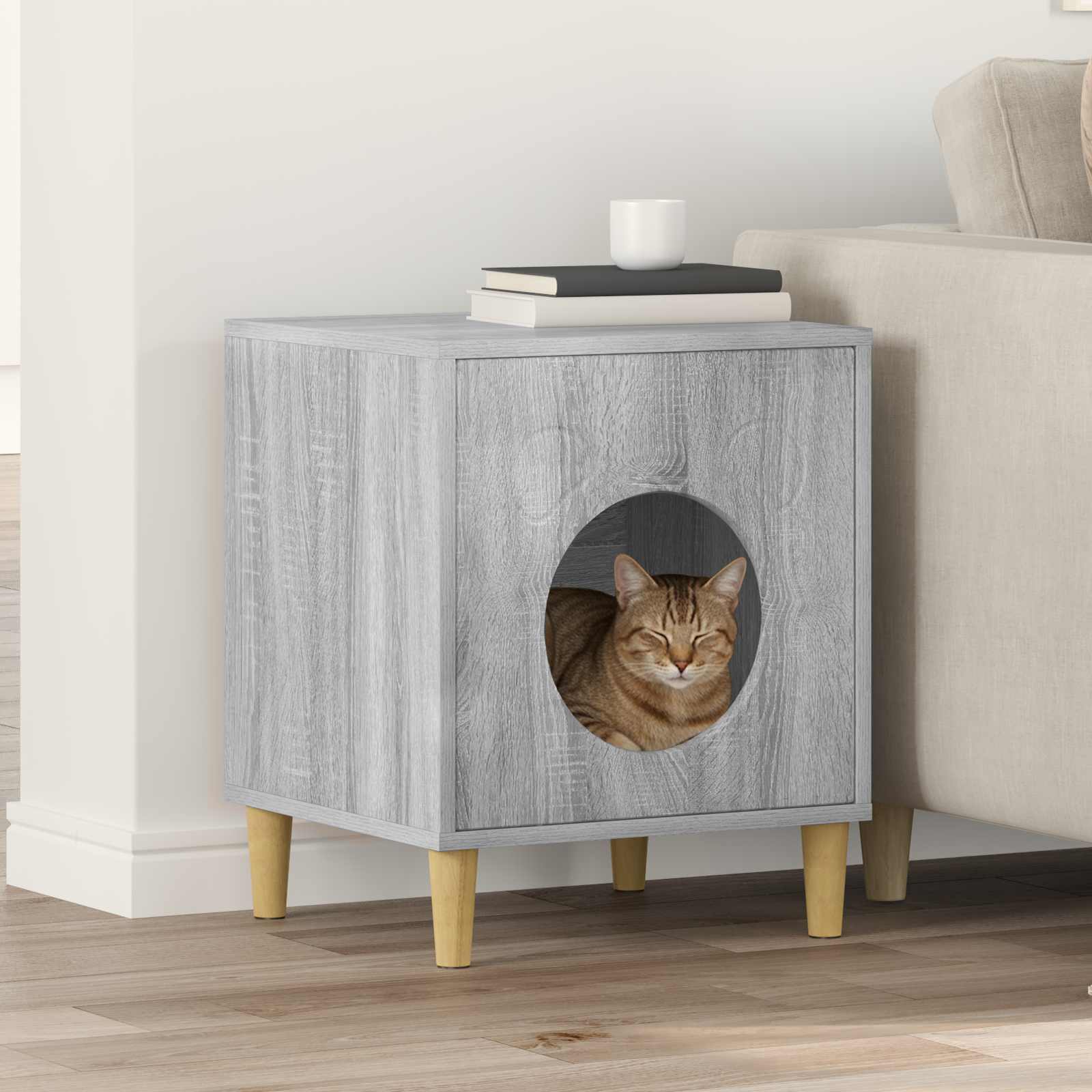Vidaxl maison pour chat gris sonoma 42,5 x 40 x 53 cm bois d'ingénierie