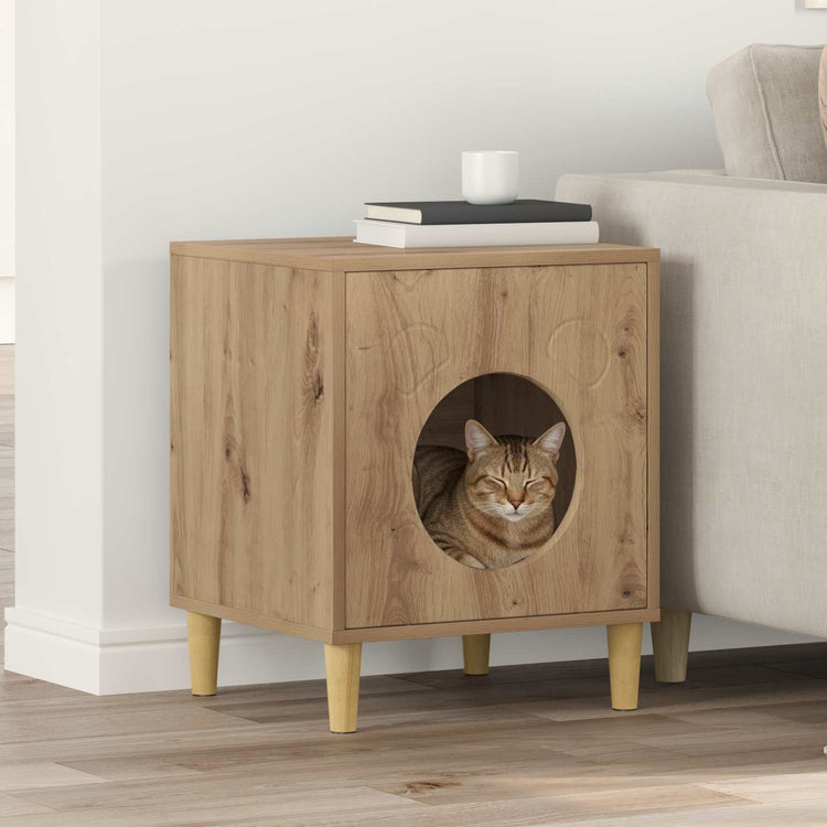 Vidaxxl maison pour chat chêne fabriqué à la main 42,5 x 40 x 53 cm bois d'ingénierie