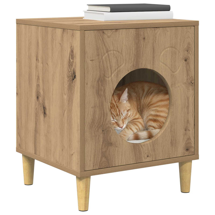 Vidaxxl maison pour chat chêne fabriqué à la main 42,5 x 40 x 53 cm bois d'ingénierie