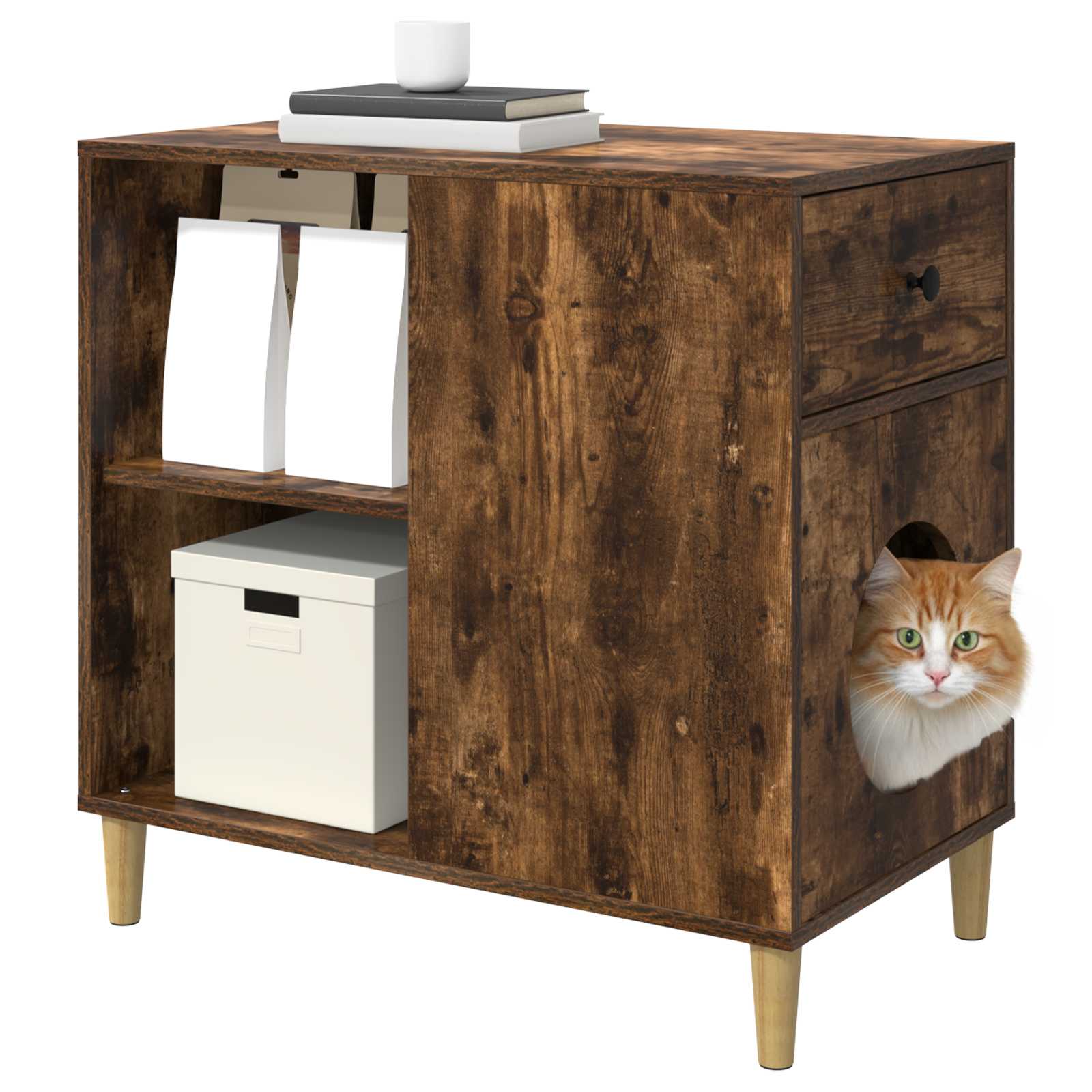 Vidaxxl maison pour chat chêne fumé 72 x 42,5 x 70 cm bois traité