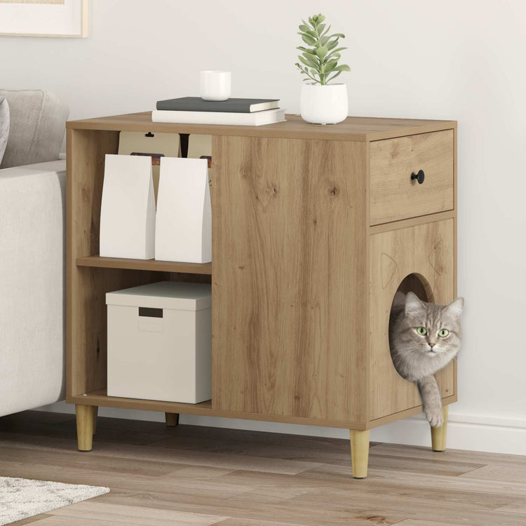 Vidaxxl maison pour chat chêne fabriqué à la main 72 x 42,5 x 70 cm bois d'ingénierie