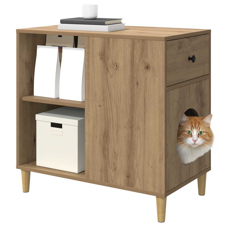 Vidaxxl maison pour chat chêne fabriqué à la main 72 x 42,5 x 70 cm bois d'ingénierie