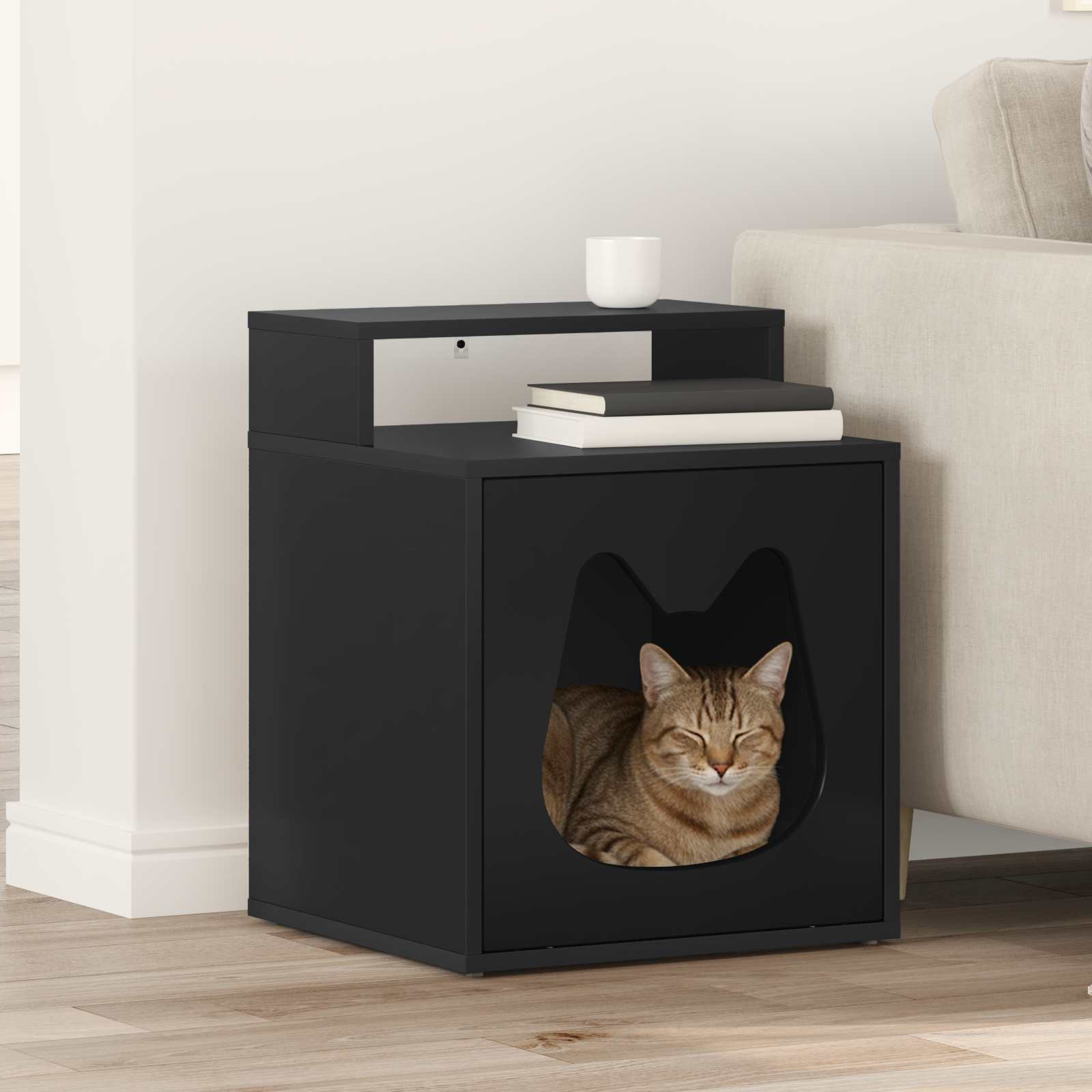 Vidaxxl maison pour chat noir 42,5 x 40 x 53,5 cm en bois travaillé