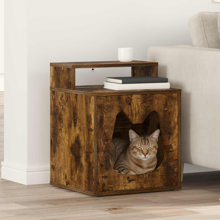 Vidaxxl maison pour chat chêne fumé 42,5 x 40 x 53,5 cm bois traité
