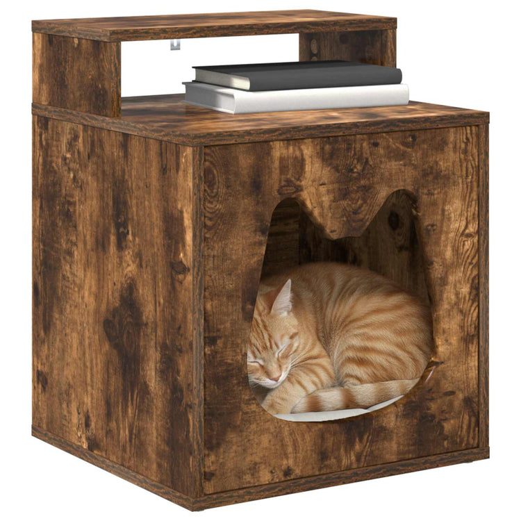 Vidaxxl maison pour chat chêne fumé 42,5 x 40 x 53,5 cm bois traité