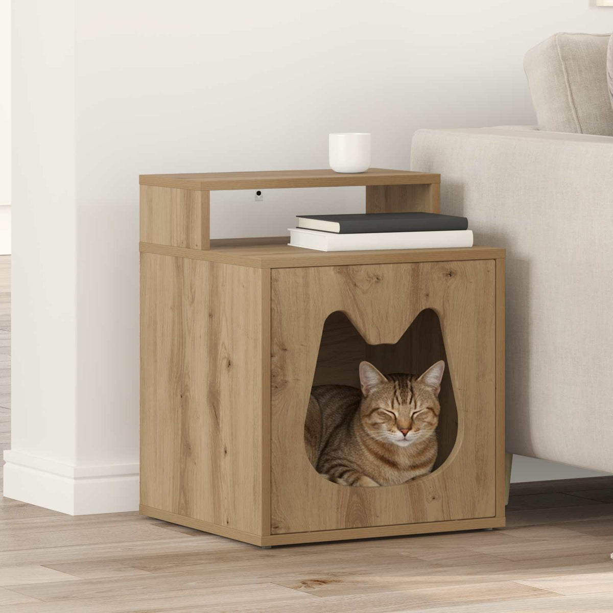 Vidaxxl maison pour chat chêne fabriqué à la main 42,5 x 40 x 53,5 cm bois d'ingénierie