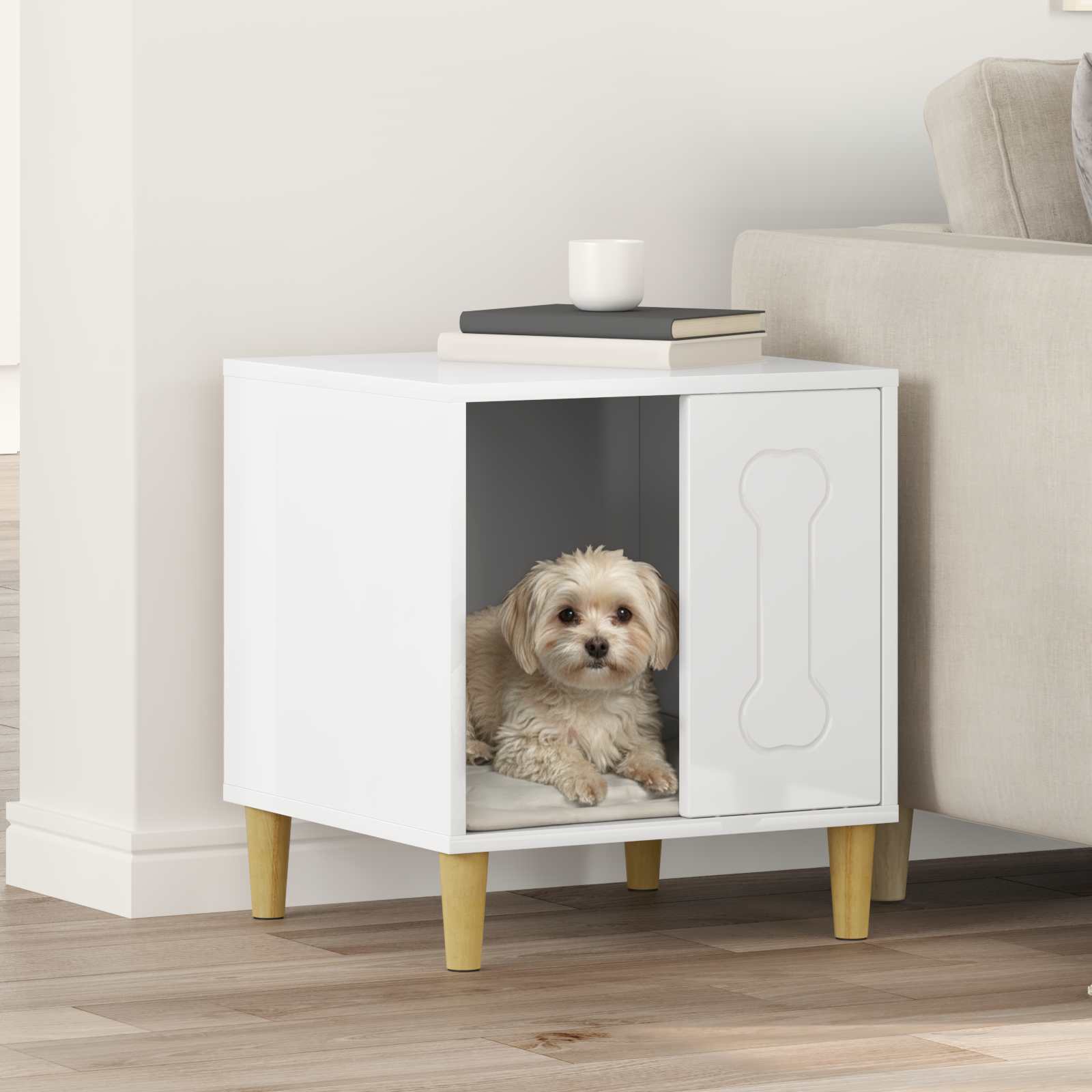 Vidaxxl niche pour chien blanc brillant 44 x 42 x 49 cm bois fini