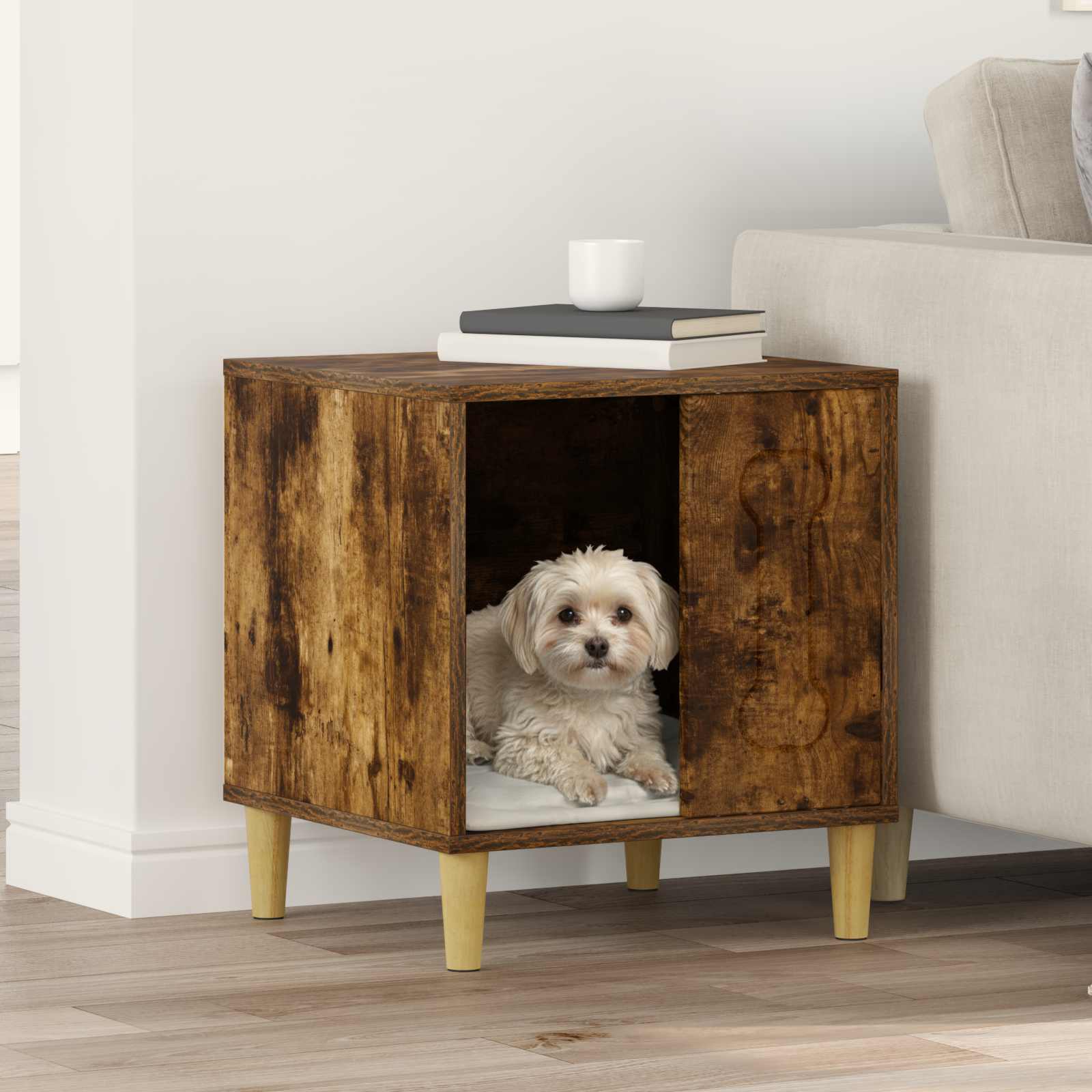 Vidaxxl niche pour chien chêne fumé 44 x 42 x 49 cm bois traité