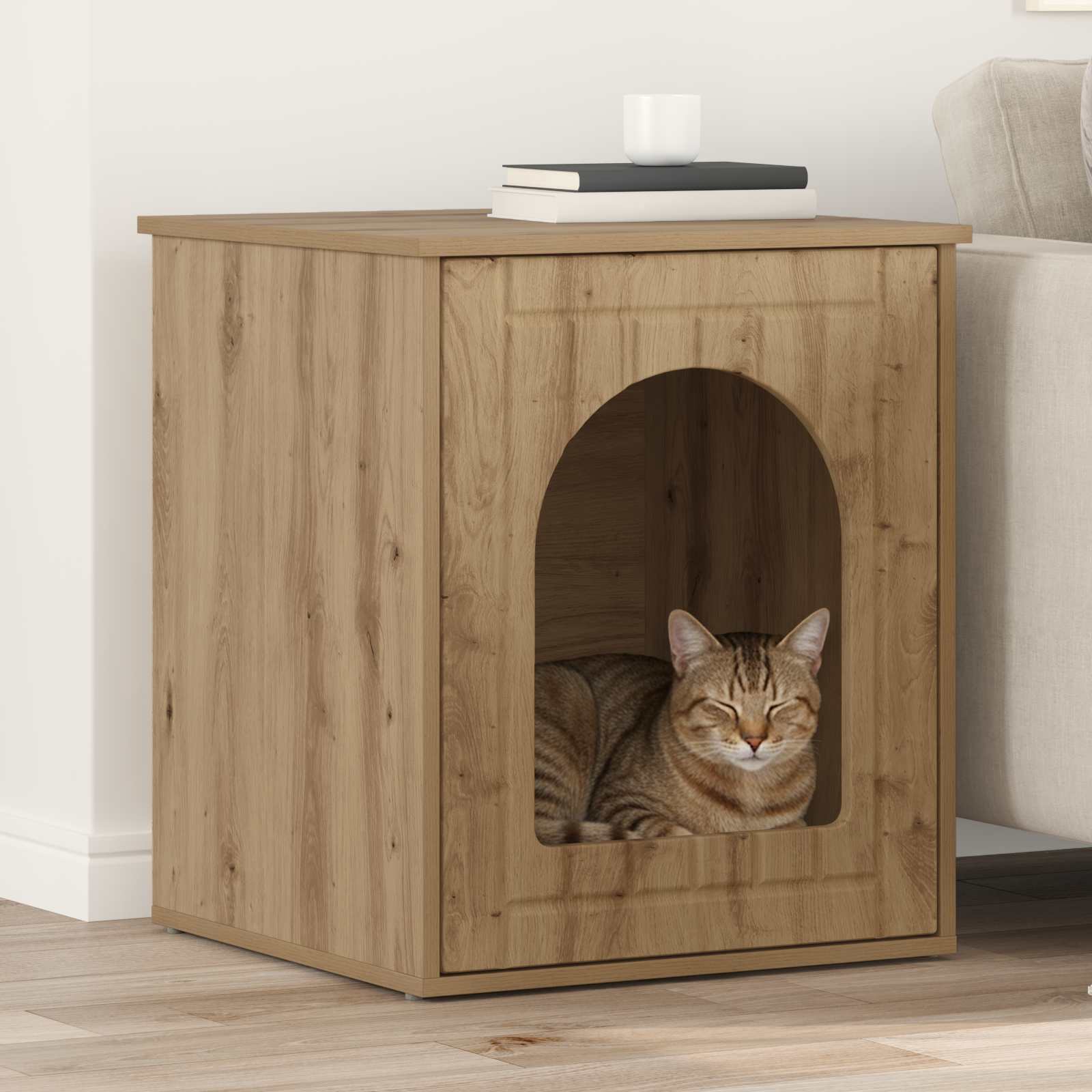 Vidaxxl maison pour chat chêne fabriqué à la main 53 x 52 x 62 cm bois d'ingénierie