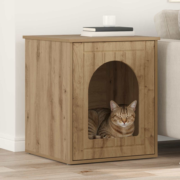 Vidaxxl maison pour chat chêne fabriqué à la main 53 x 52 x 62 cm bois d'ingénierie