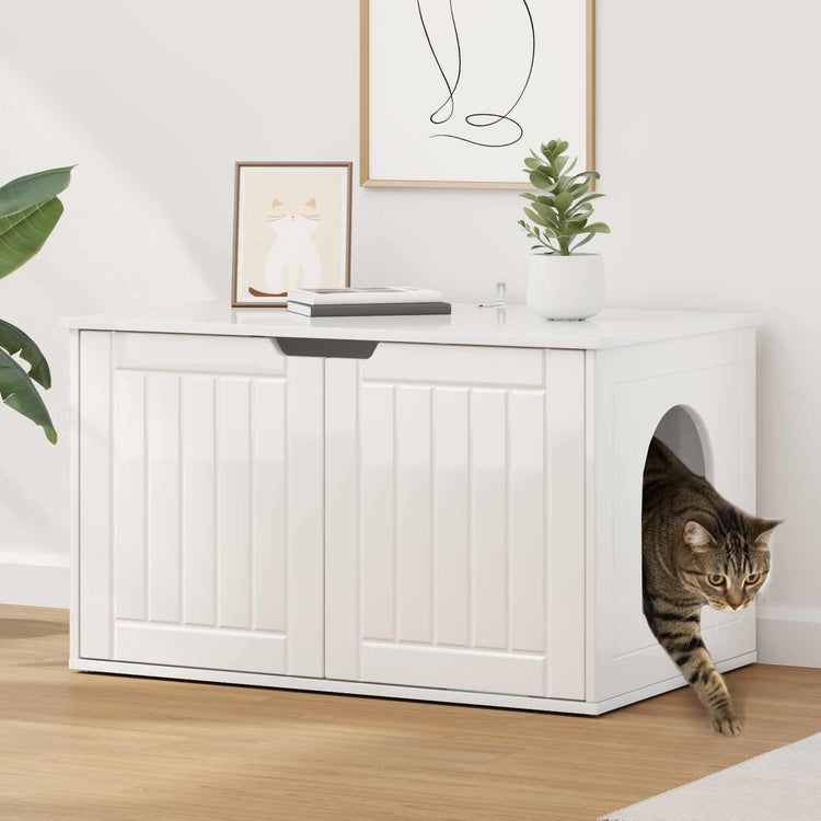 Vidaxxl maison pour chat blanc brillant 85 x 55 x 50,5 cm bois fini