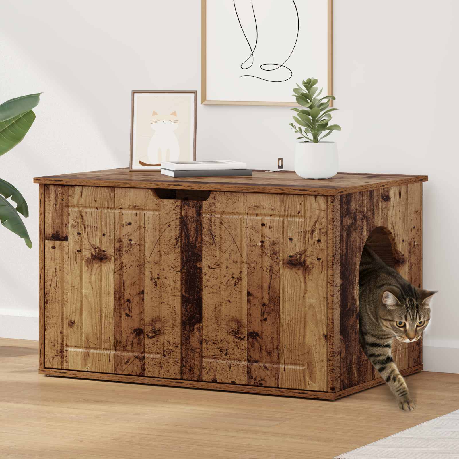 Vidaxxl maison pour chat vieux bois 85 x 55 x 50,5 cm bois traité