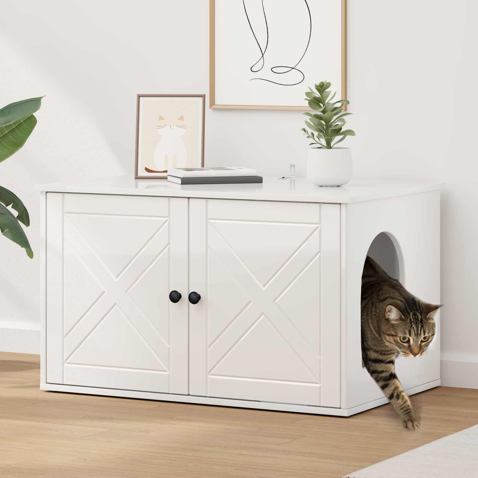 Vidaxxl maison pour chat blanc brillant 85 x 55 x 50 cm bois fini