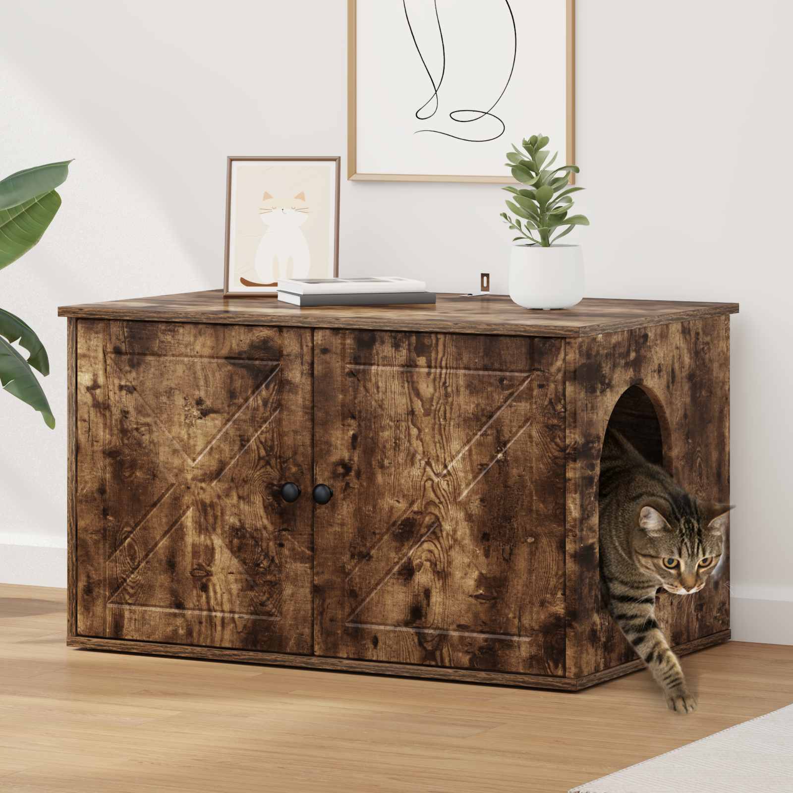 Vidaxxl maison pour chat chêne fumé 85 x 55 x 50 cm bois traité