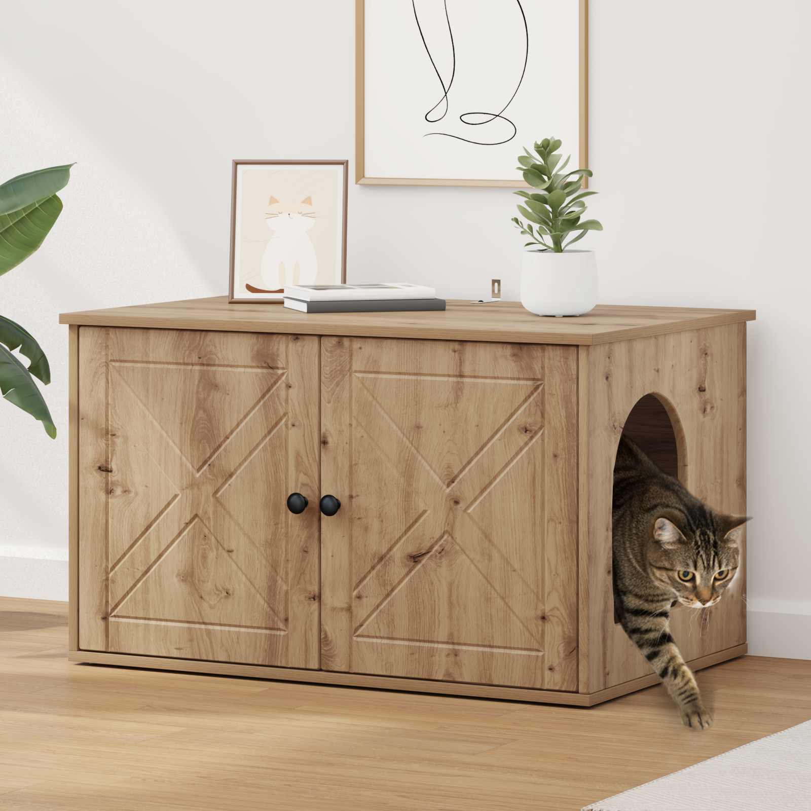 Vidaxxl maison pour chat chêne fabriqué à la main 85 x 55 x 50 cm bois d'ingénierie