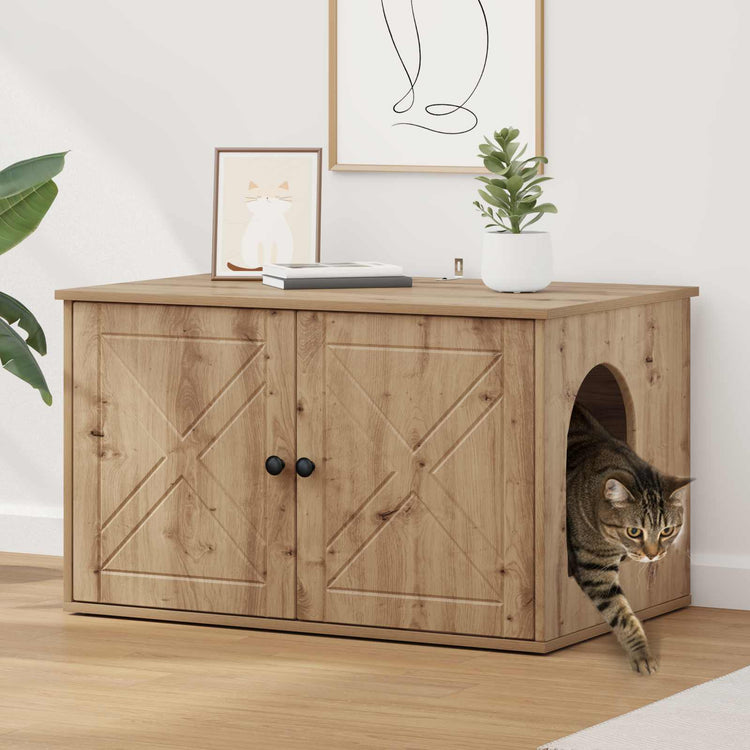 Vidaxxl maison pour chat chêne fabriqué à la main 85 x 55 x 50 cm bois d'ingénierie