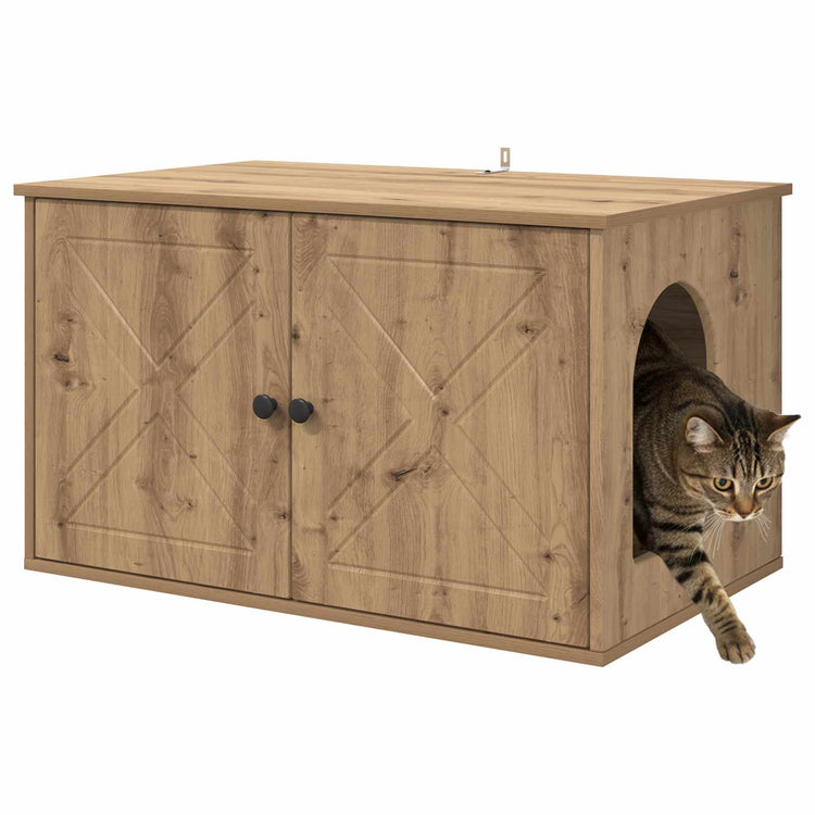 Vidaxxl maison pour chat chêne fabriqué à la main 85 x 55 x 50 cm bois d'ingénierie