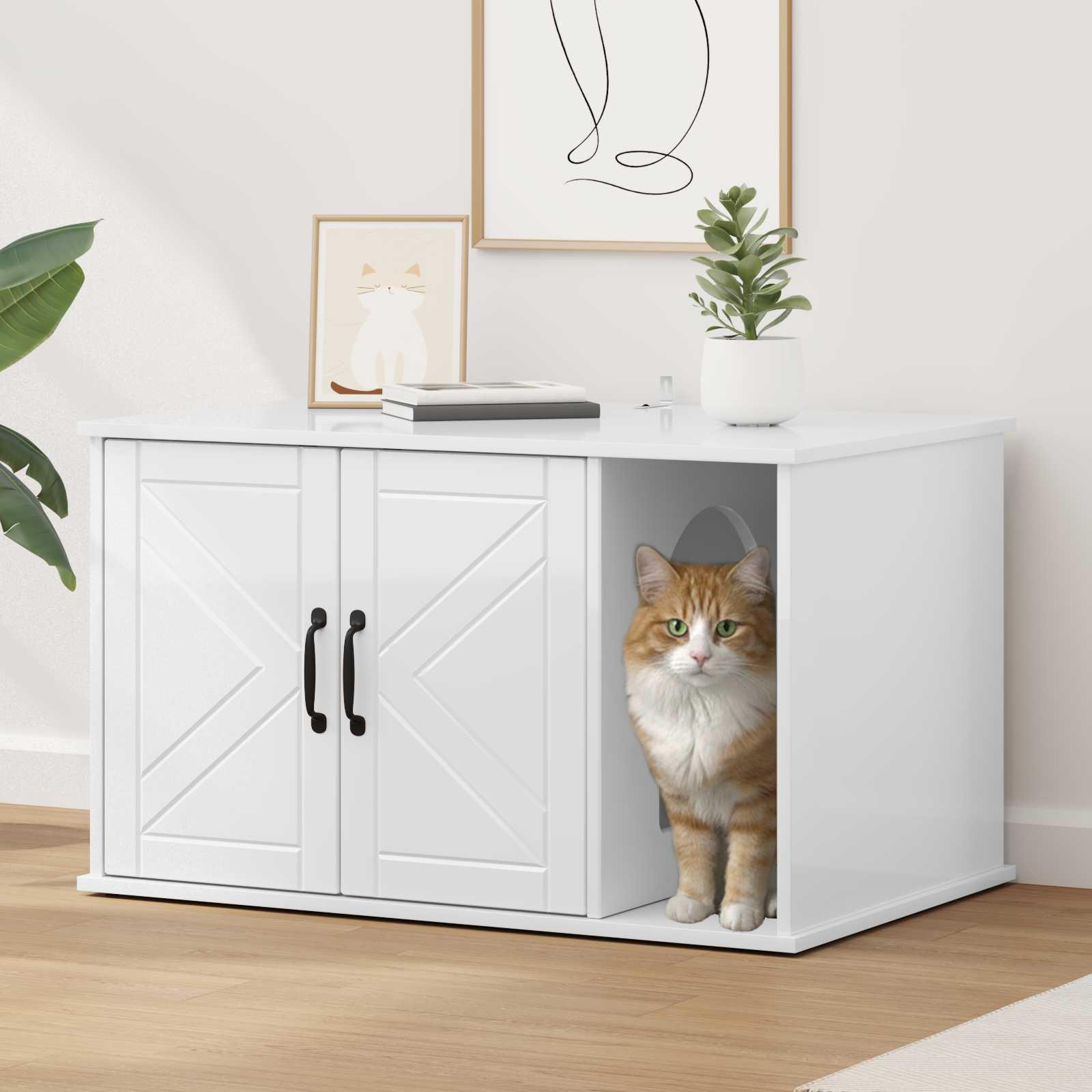 Vidaxxl maison pour chat blanc brillant 85 x 55 x 50 cm bois fini
