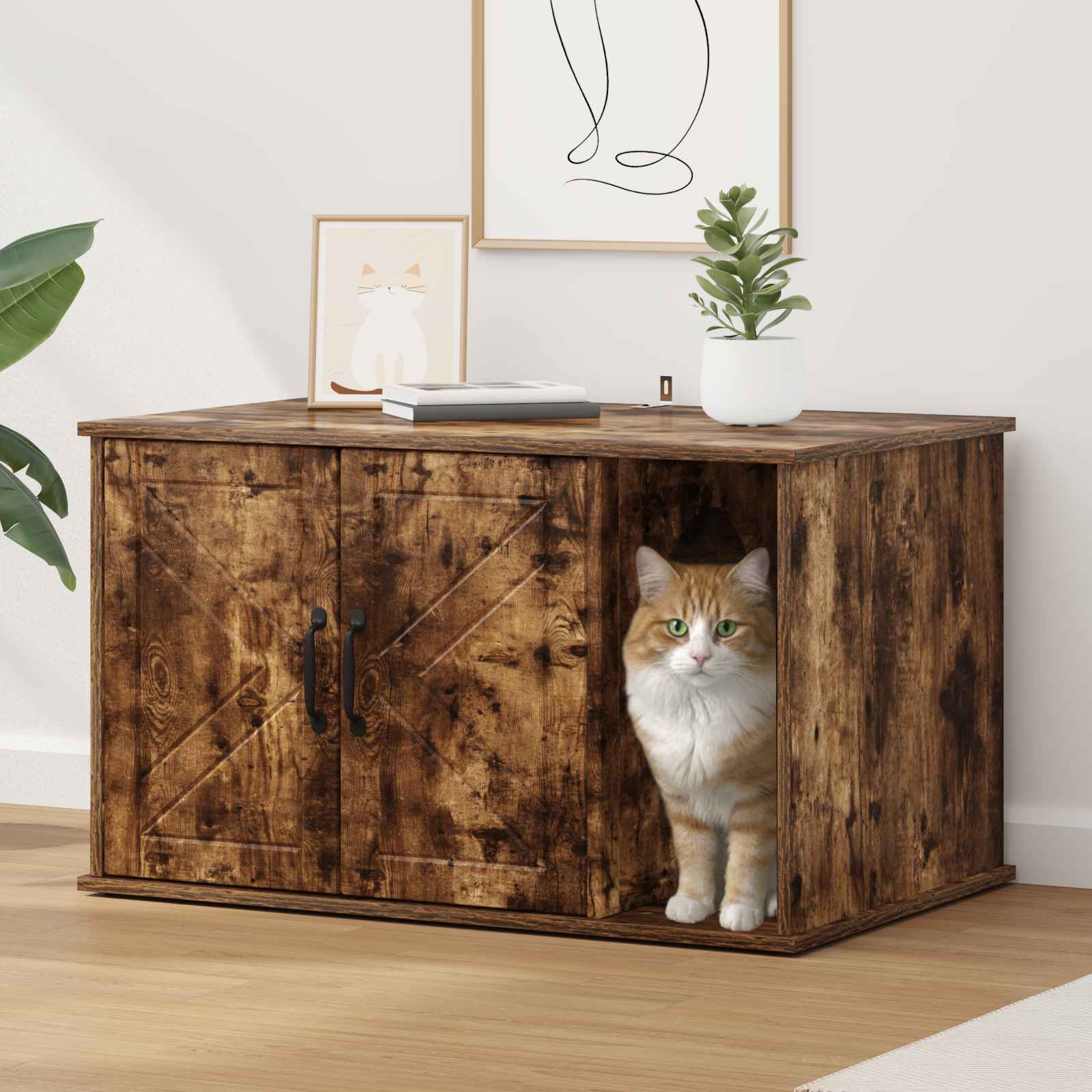 Vidaxxl maison pour chat chêne fumé 85 x 55 x 50 cm bois traité
