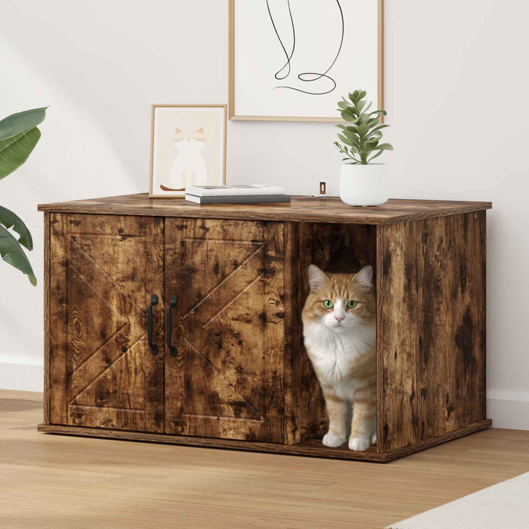 Vidaxxl maison pour chat chêne fumé 85 x 55 x 50 cm bois traité