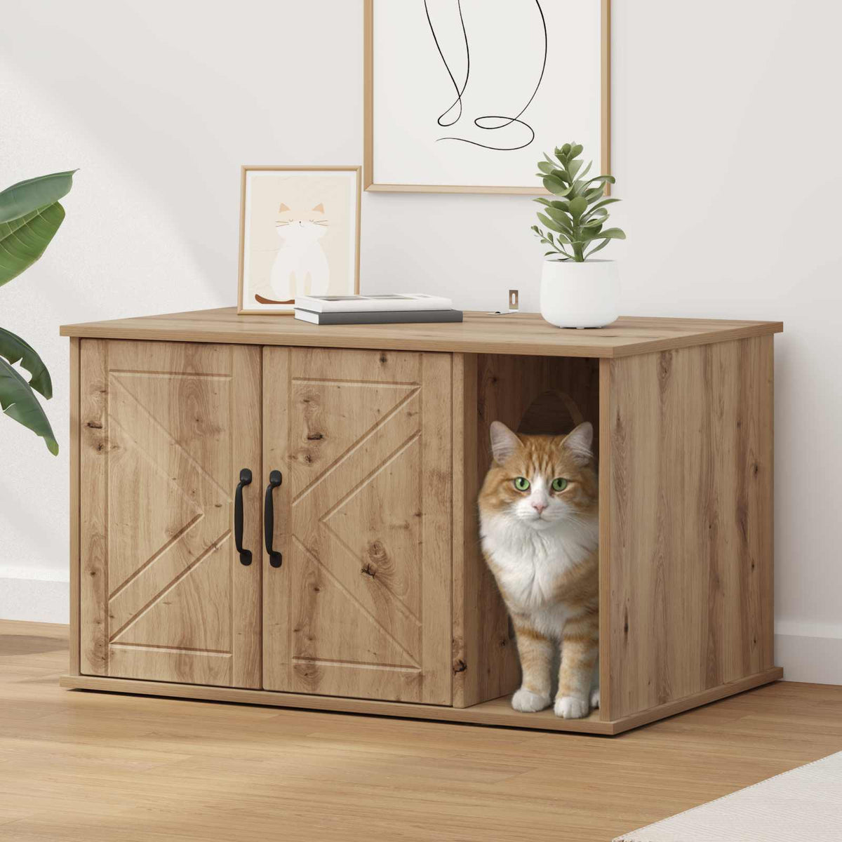 Vidaxxl maison pour chat chêne fabriqué à la main 85 x 55 x 50 cm bois d'ingénierie