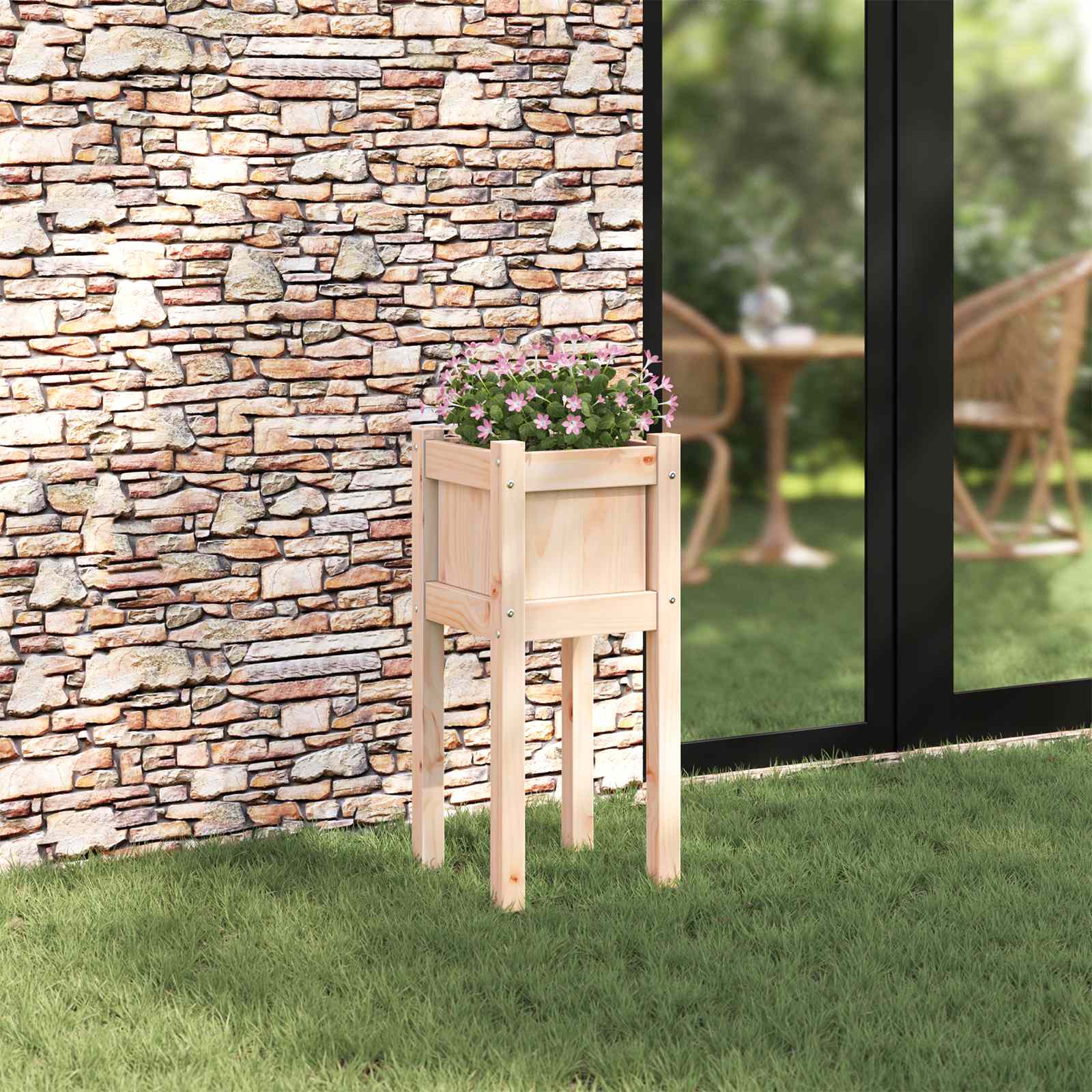 Vidaxx pot de fleur de jardin naturel 31 x 31 x 70 cm bois de pin massif