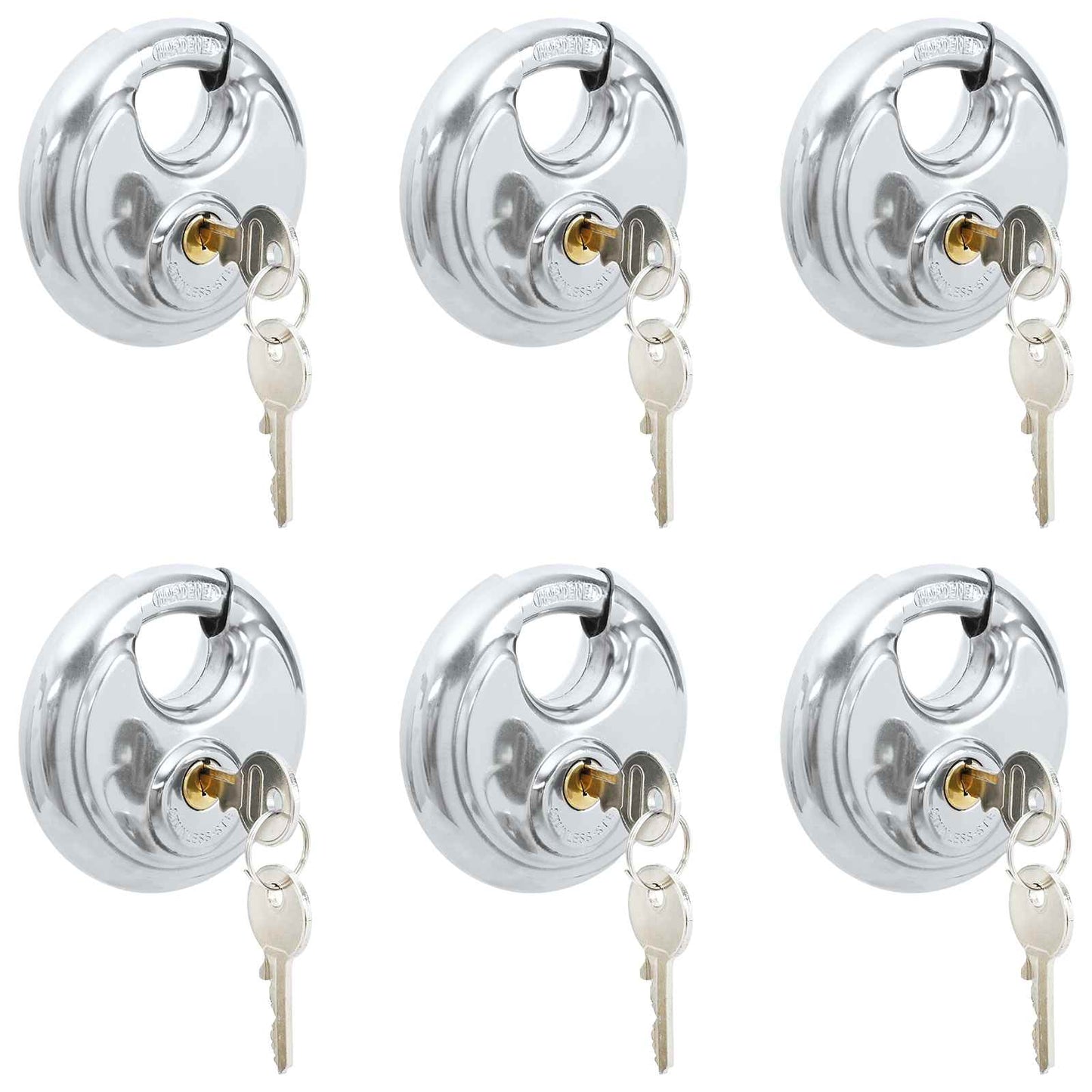 Vidaxl serrures à disque avec clés 6 pcs argent 8 x 2,8 x 8 cm