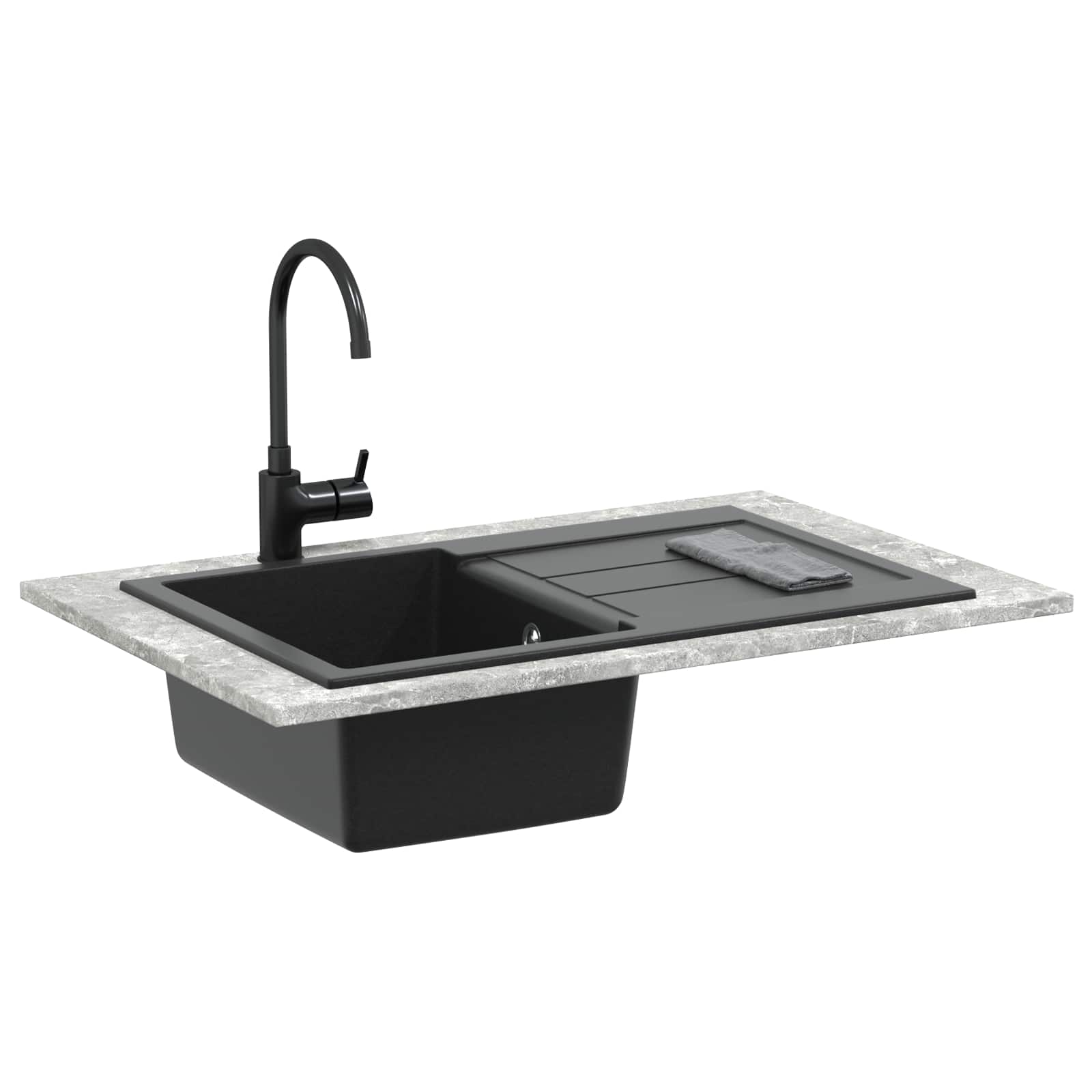 VidaXL évier noir 780 x 500 mm 80% quartz et 20% résine