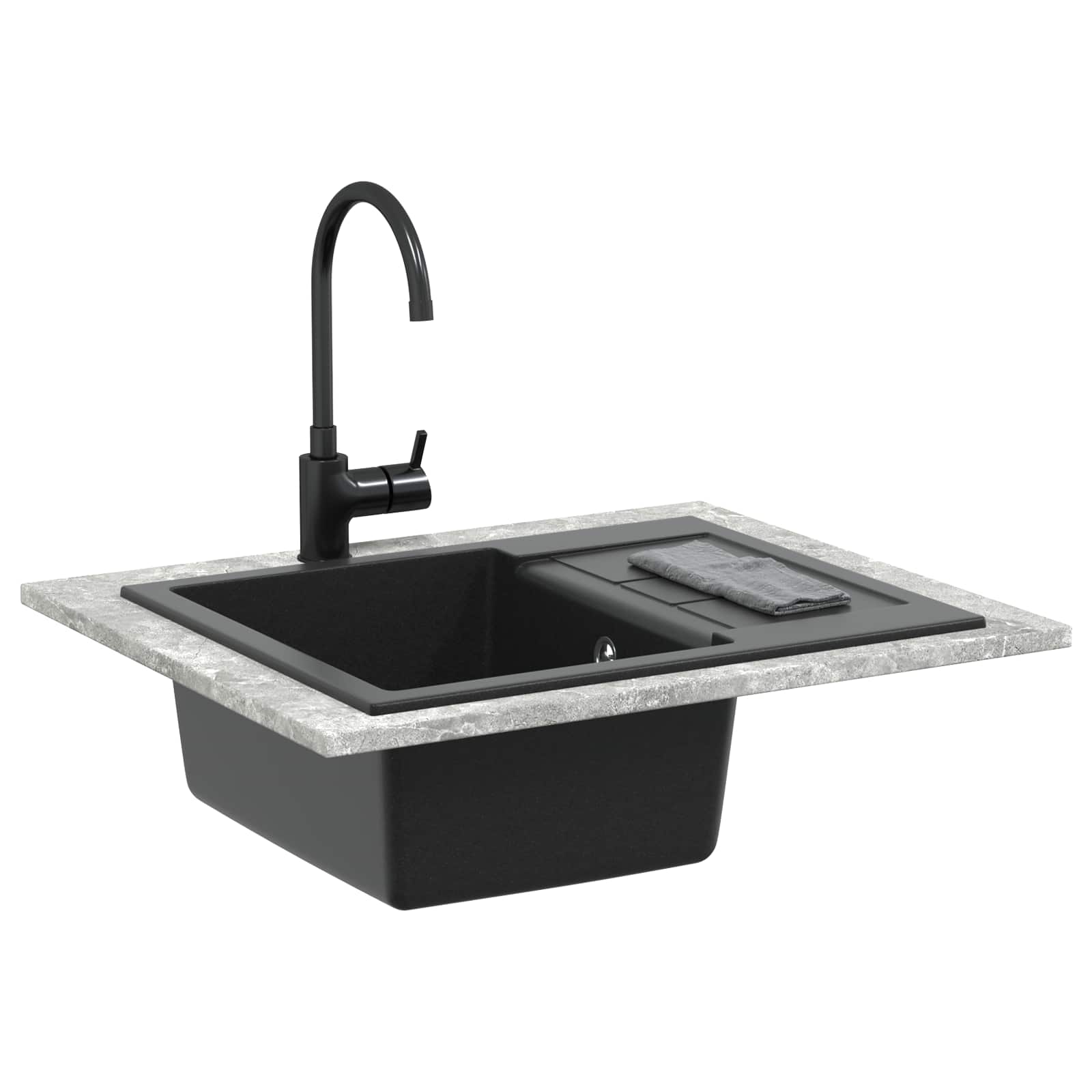 VidaXL évier noir 620 x 500 mm 80% quartz et 20% résine