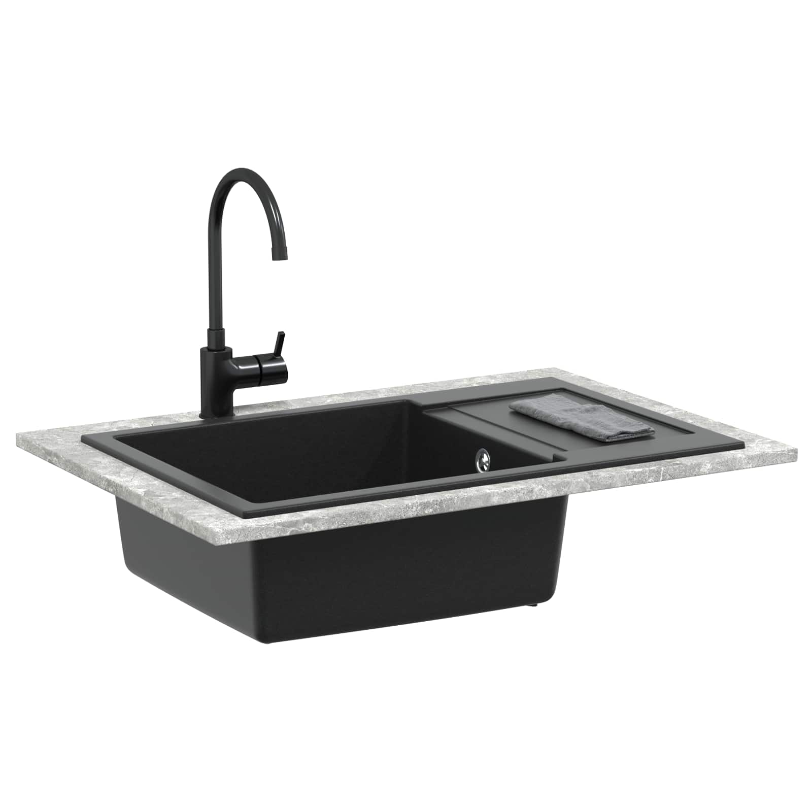 VidaXL évier noir 780 x 500 mm 80% quartz et 20% résine