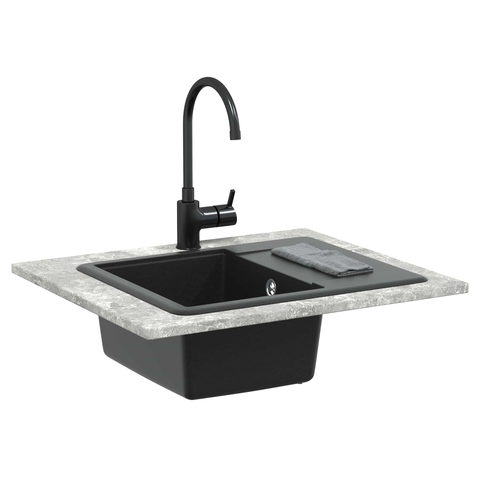 VidaXL évier noir 560 x 460 mm 80% quartz et 20% résine