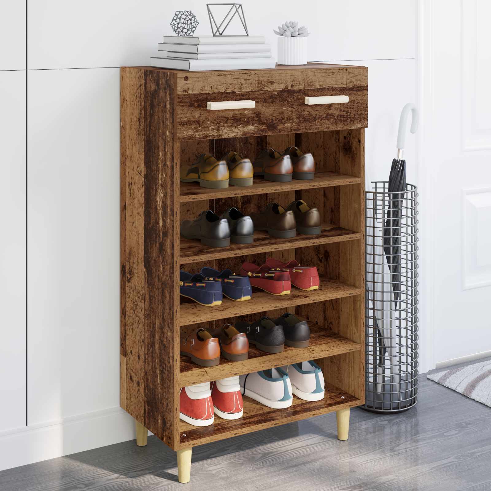 Vidaxxl armoire à chaussures avec tiroir vieux bois 60 x 35 x 105 cm bois traité
