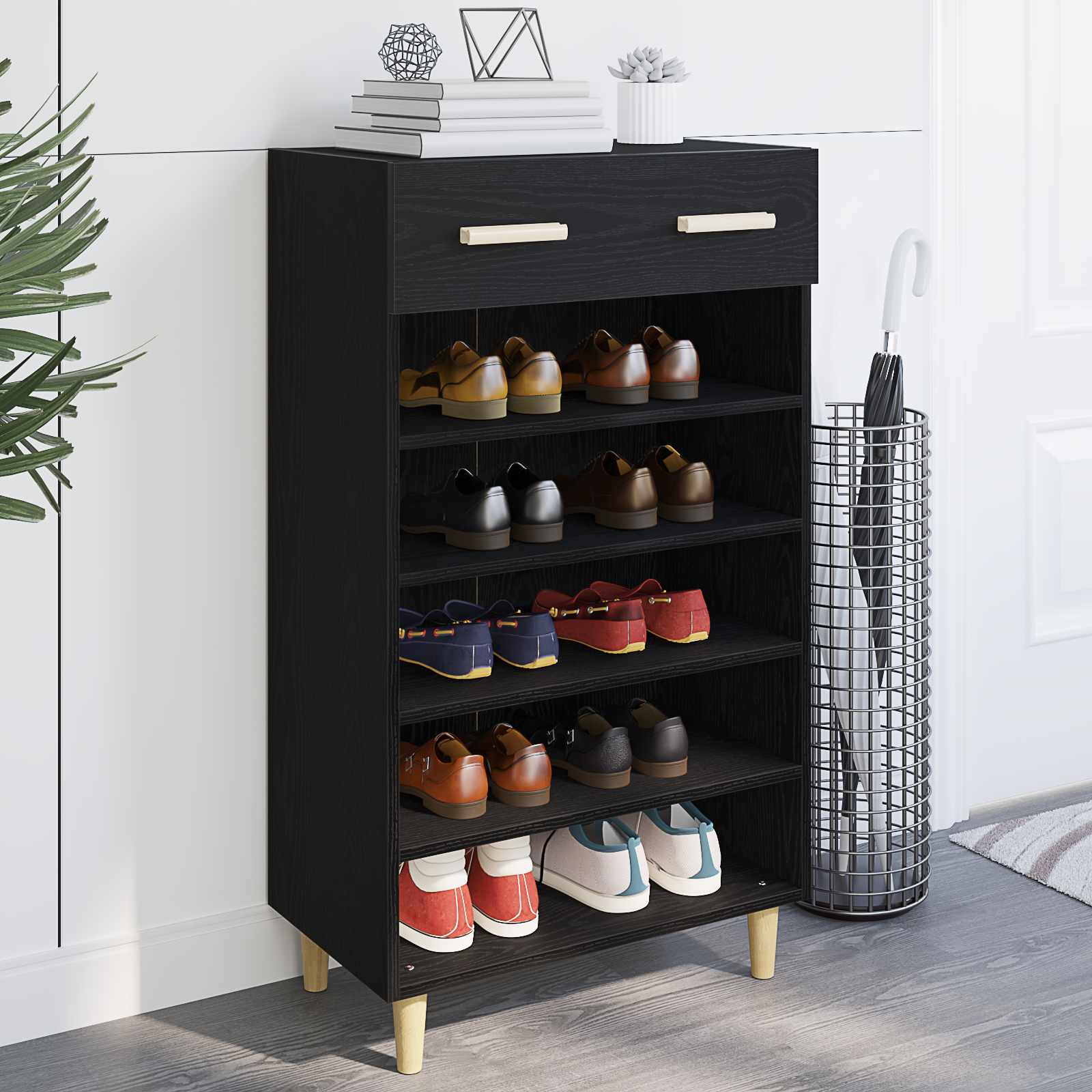 Vidaxx meuble à chaussures avec tiroir chêne noir 60 x 35 x 105 cm bois fini