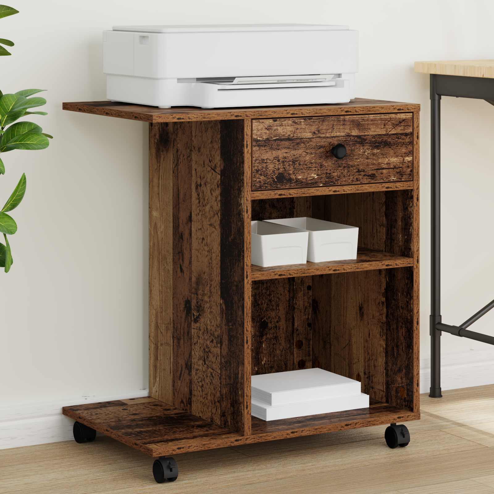 Vidaxxl support d'imprimante avec tiroir vieux bois 60 x 40 x 68,5 cm bois traité
