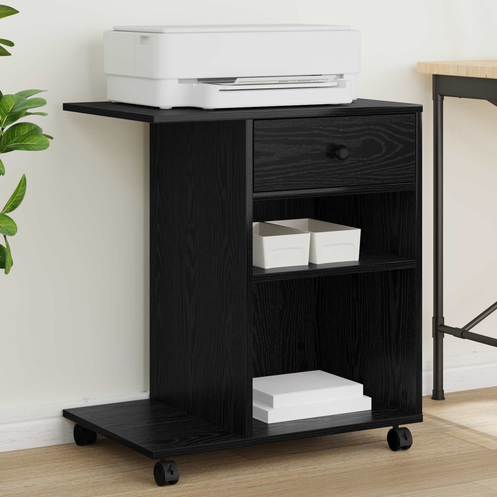 Vidaxl support d'imprimante chêne noir uni 60 x 40 x 68,5 cm bois fini