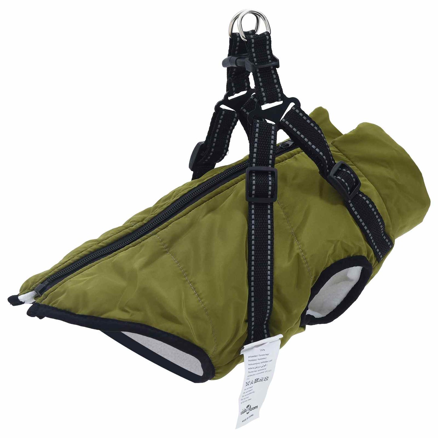 Manteau pour chien VidaXL avec harnais, polaire vert armée et polyester
