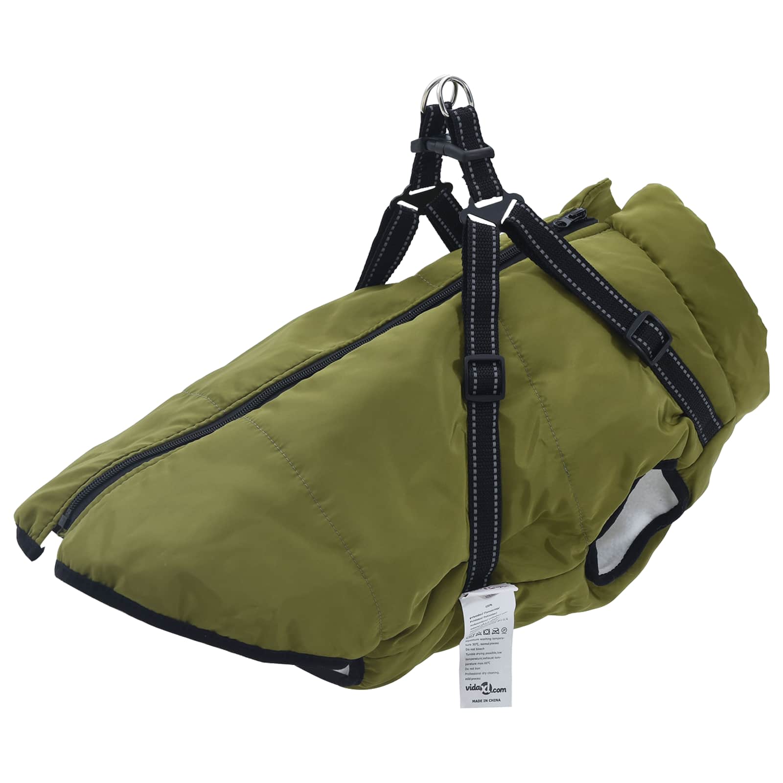 Vidaxxl manteau pour chien avec harnais vert armée 4xl polaire et polyester