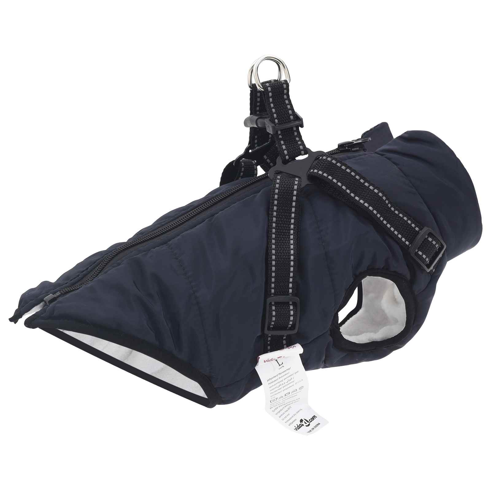 VidaXL manteau pour chien avec harnais bleu marine l polaire et polyester