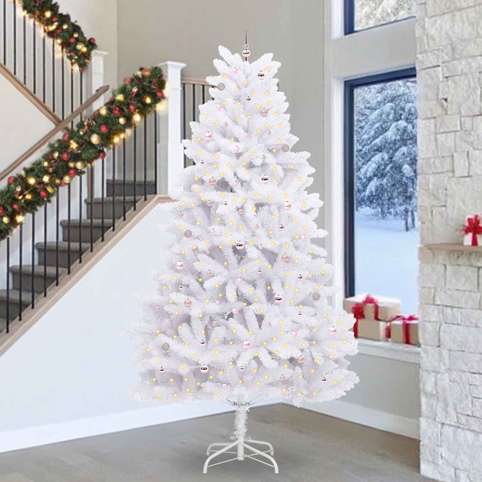 Vidaxx sapin de Noël artificiel pliant blanc 300 cm PVC et acier
